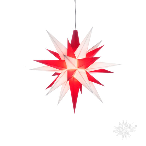 Herrnhuter Stern A1e weiß/rot, ca. 13cm, Plastik, inkl. LED E10