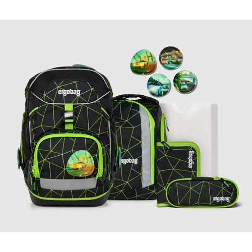 ergobag PACK Set Schulranzen-Set CyBär Race, 6-teilig schwarz grün 20 Liter