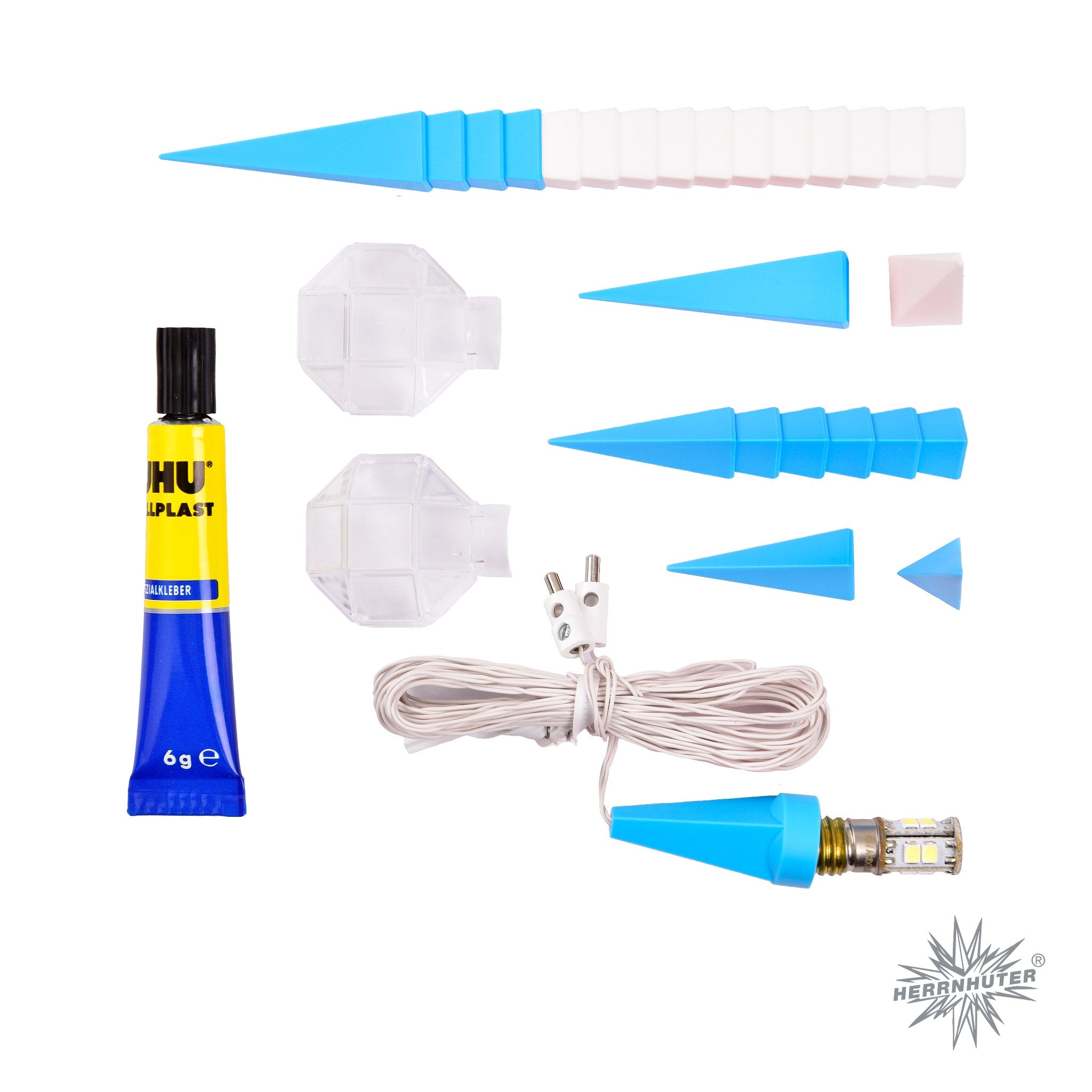 Herrnhuter Stern A1b blau/weiß, Bastler, inkl. LED Plastik, ca. 13cm