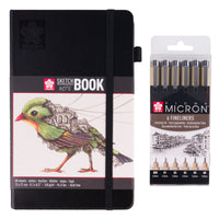 Sakura Pigma Micron Set 6 Black + Sketchbook 21 x 13 cm