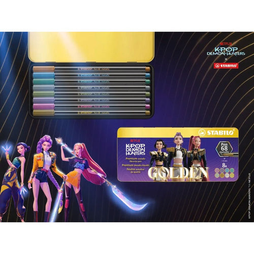 Premium Metallic-Filzstift STABILO Pen 68 metallic KPop Demon Hunters 8er Metalletui - Special "Golden" Edition