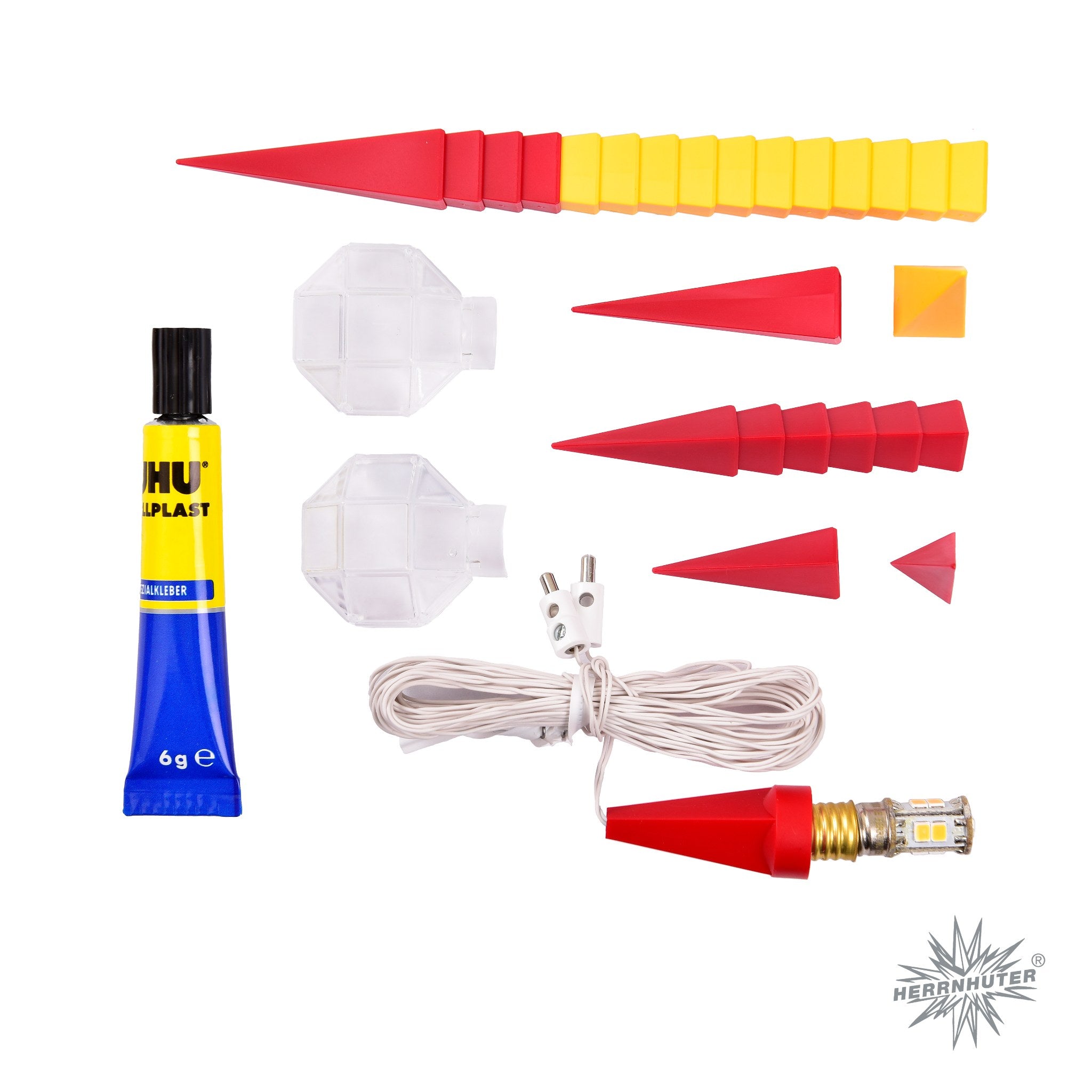 Herrnhuter Stern A1b gelb/rot, Bastler, inkl. LED Plastik, ca. 13cm