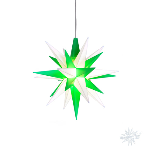 Herrnhuter Stern A1e grün/weiß, ca. 13cm, Plastik, inkl. LED E10