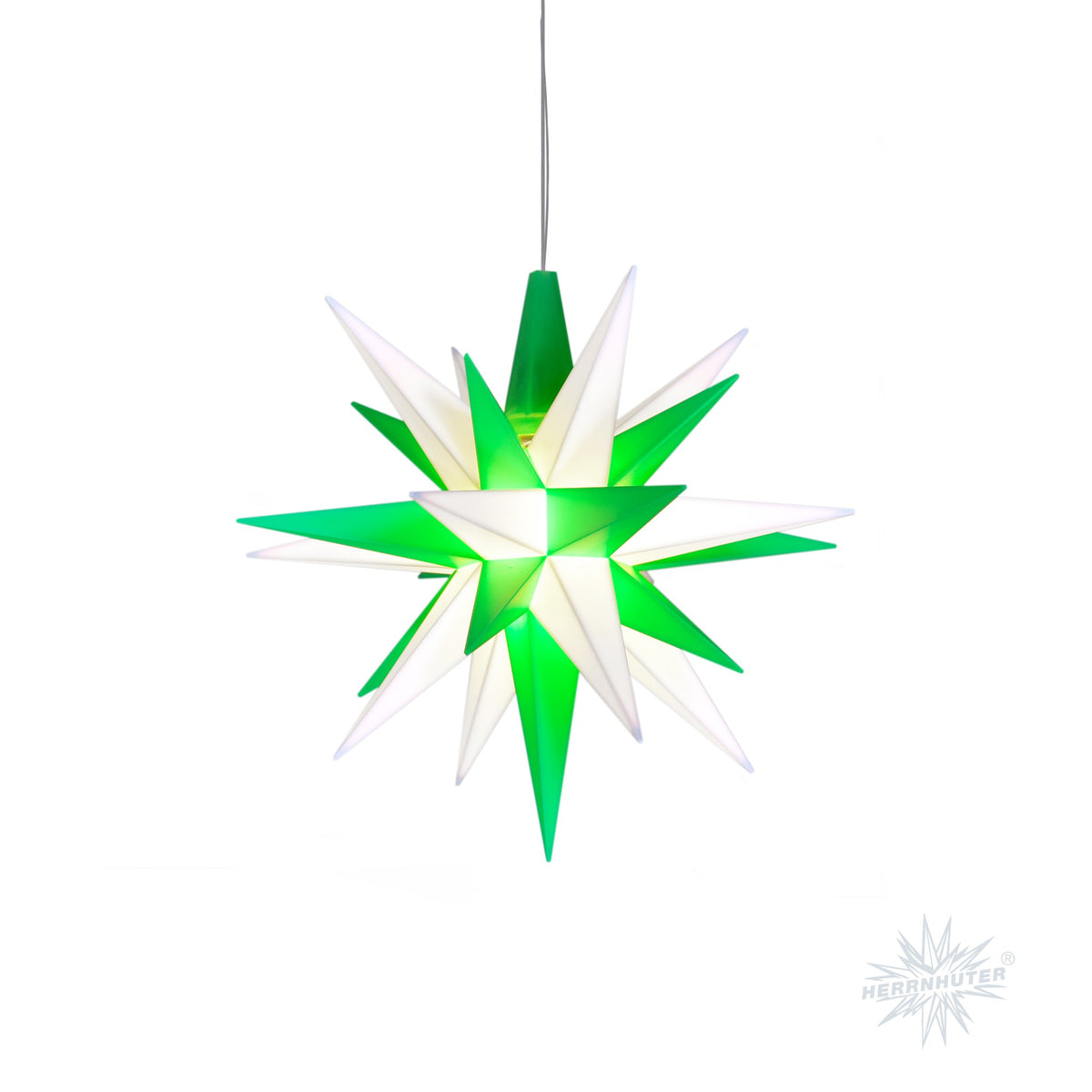 Herrnhuter Stern A1e grün/weiß, ca. 13cm, Plastik, inkl. LED E10