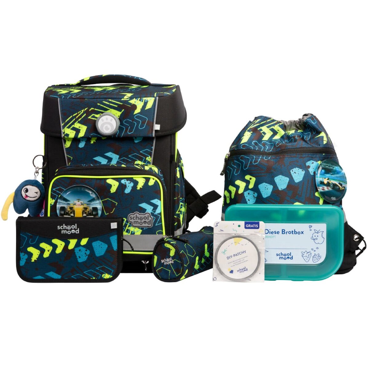 School-Mood Champion Pro Elias (Rennwagen), 7-tlg. Schulranzenset