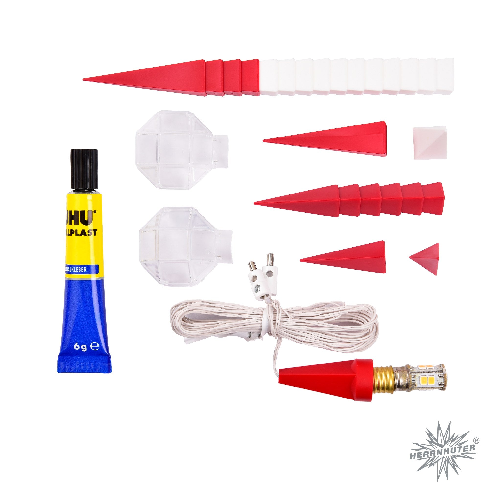 Herrnhuter Stern A1b weiß/rot, Bastler, inkl. LED Plastik, ca. 13cm