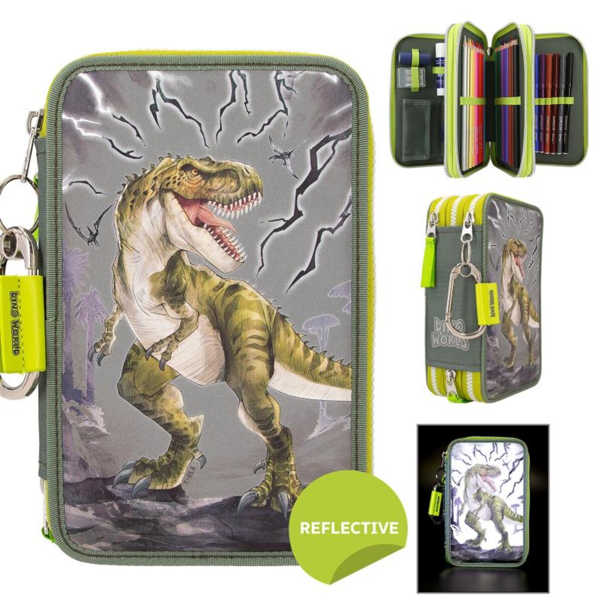 Depesche Dino World 3-Fach Federtasche REFLECTOR