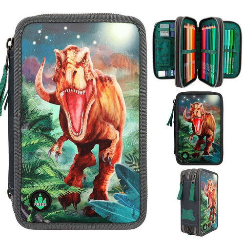 Depesche Dino World 3-Fach Federtasche LED grau