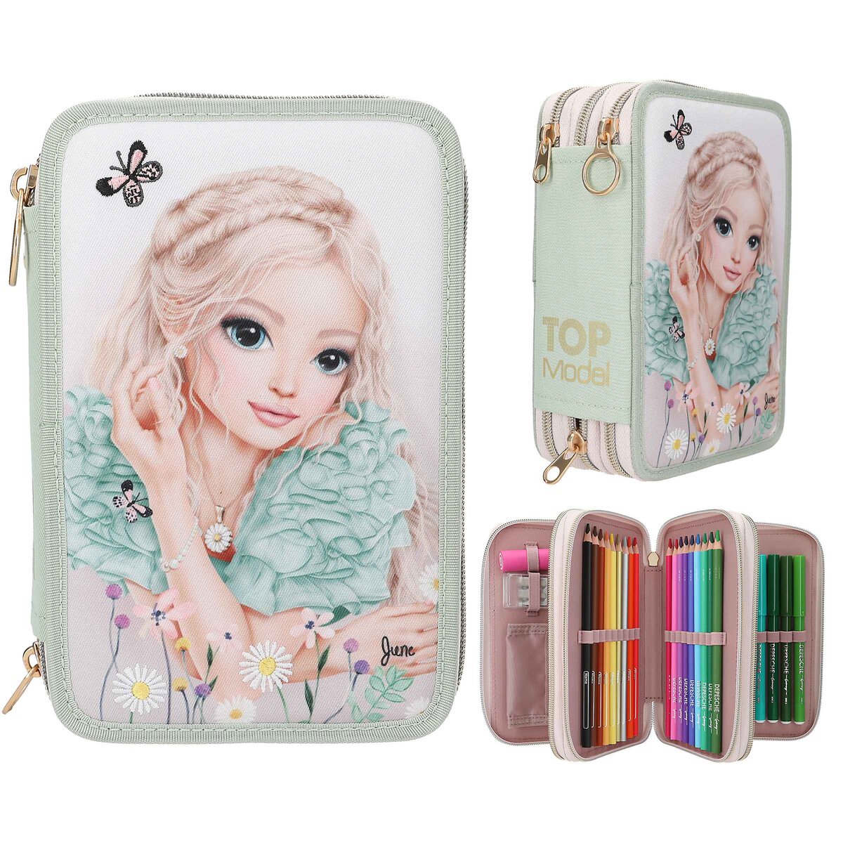 Depesche TOPModel 3fach Federtasche mit Stickerei Summer Feeling