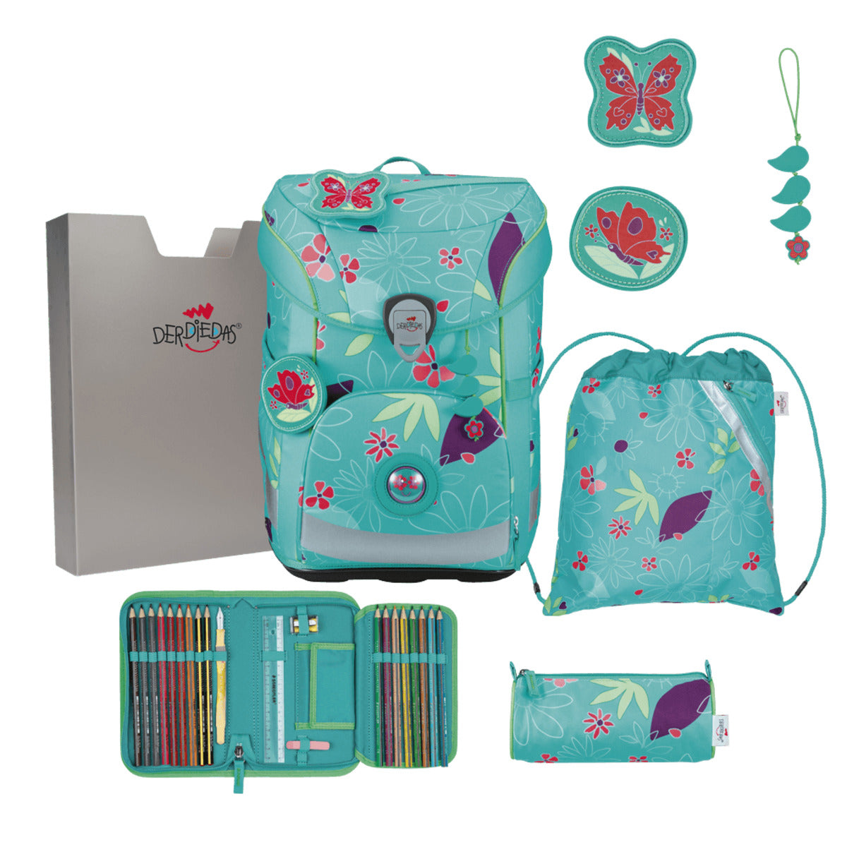 DerDieDas ErgoFlex Easy Schulranzen-Set 5tlg. Butterfly Garden 22,5 Liter
