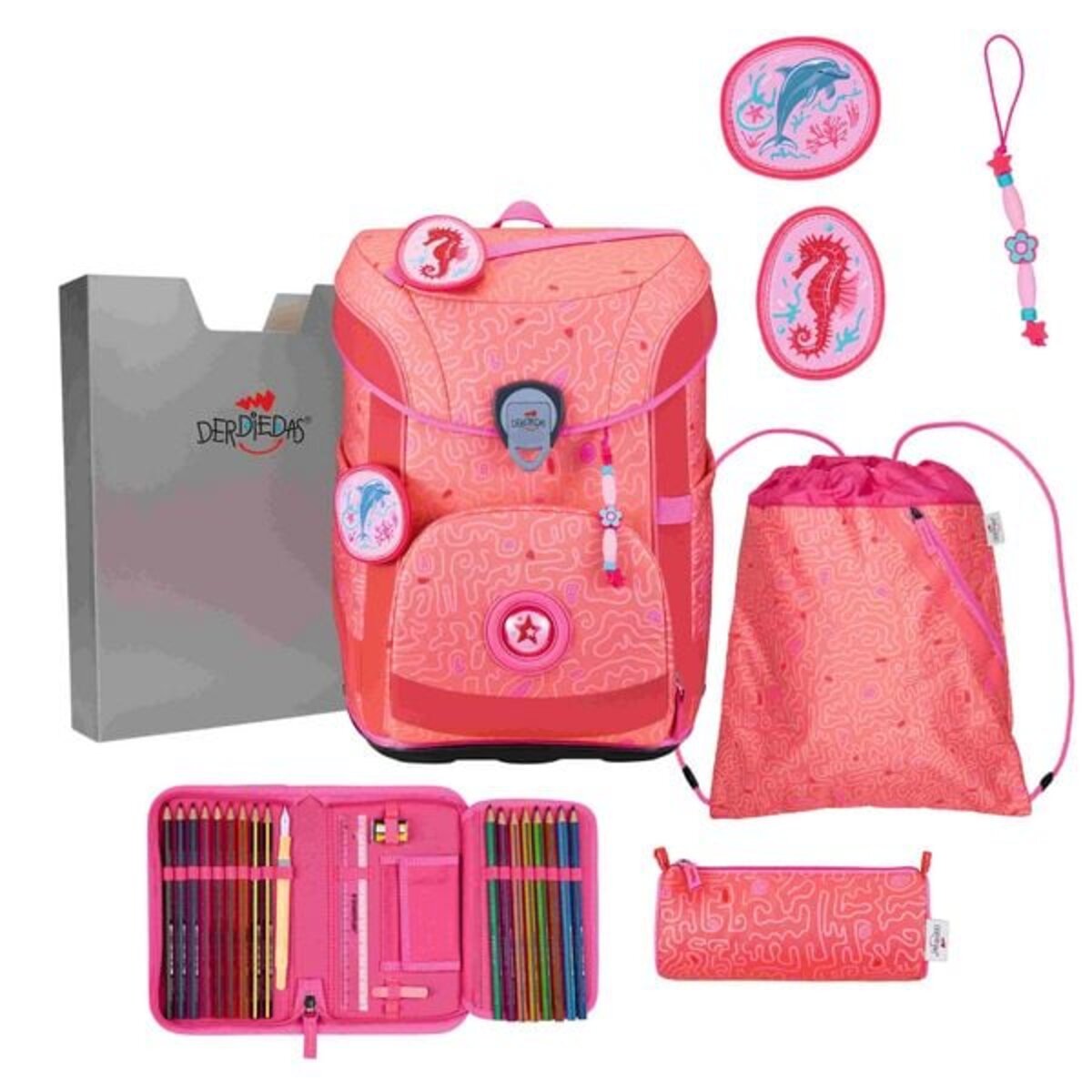 DerDieDas ErgoFlex Easy Superflash Schulranzen-Set 5tlg. Coral Reef 21 Liter