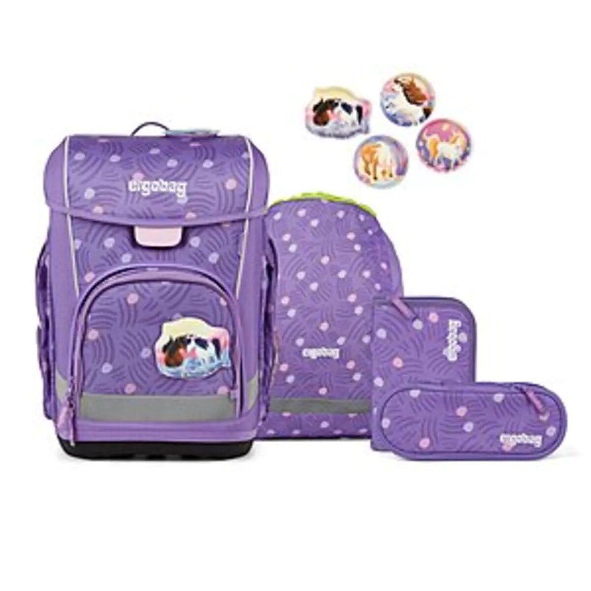 ergobag Cubo Light Schulranzen-Set PonyBärparadies. 5-teilig Rosa Lila 19 Liter