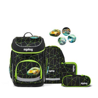 ergobag cubo Set Schulranzen-Set CyBär Race Schwarz Grün 5-teilig 19 Liter