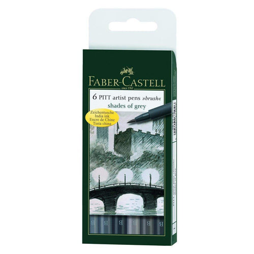 Faber-Castell Pitt Artist Pen Brush Tuschestift, 6er Etui, Shades of grey