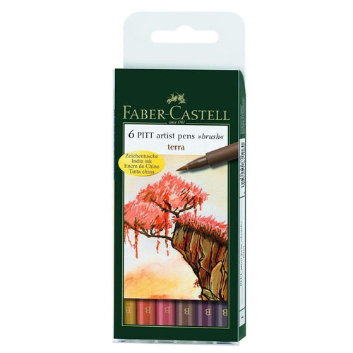 Faber-Castell Pitt Artist Pen Brush Tuschestift, 6er Etui, Terra
