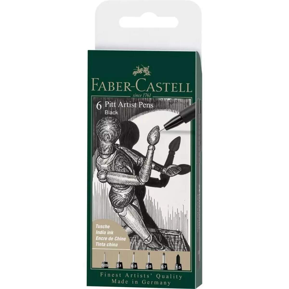 Faber-Castell Pitt Artist Pen Tuschestift, 6er Etui, schwarz