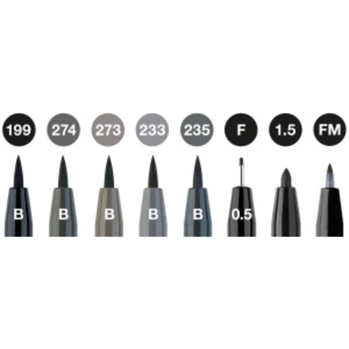 Faber-Castell Tuschestift Pitt Artist Pen Grey&Black 8er Etui, Black & Grey