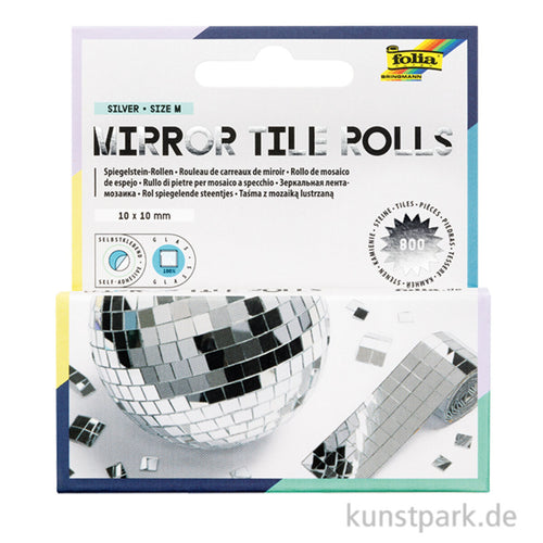 folia Mirror Tile Rolls Size M, Spiegelsteine Rollen, Steine 10 x 10 mm, 2 Rollen Ã¡ 4 cm x 1 m