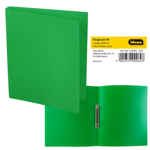 Idena Ringbuch aus Kunststoff 2 Ringe grün DIN A4 Rückenbreite 2cm