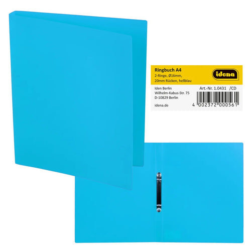 Idena Ringbuch aus Kunststoff 2 Ringe hellblau DIN A4 Rückenbreite 2cm