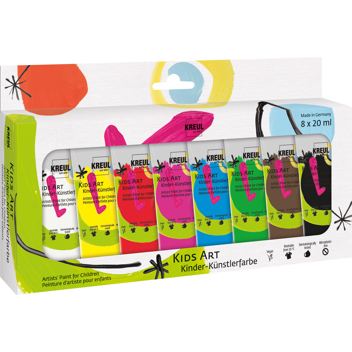 KREUL 43360 Kids Art Kinder-Künstlerfarbe 20 ml Tuben 8er Set