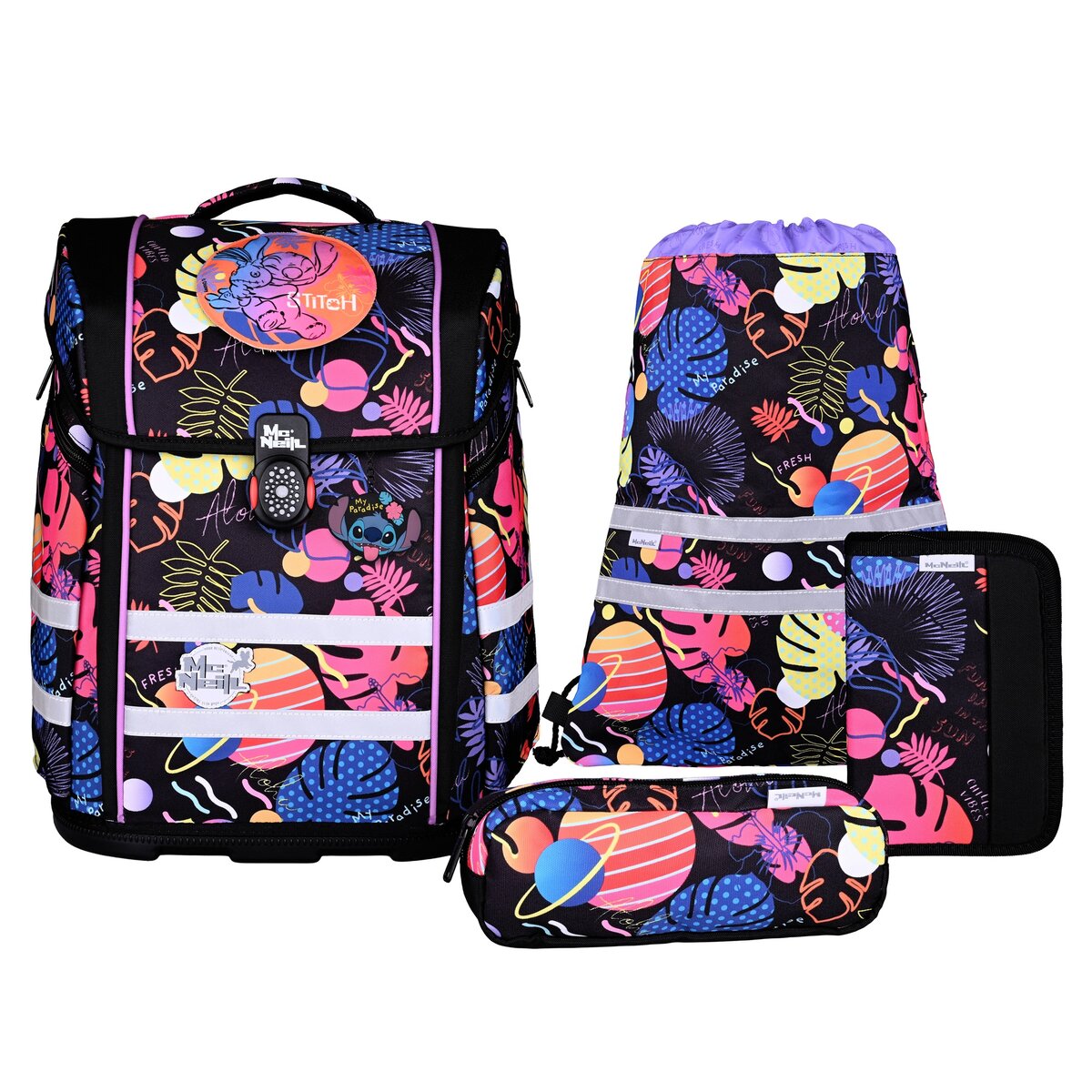 McNeill Schulranzen-Set Ergo Perfecto, 5-tielig Stitch Black