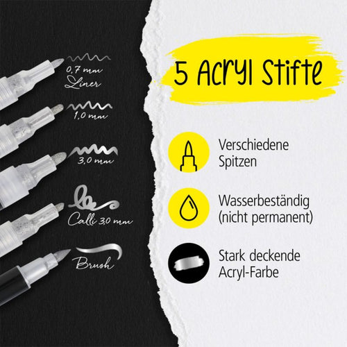 ONLINE Acryl Marker Silver Lettering 5 Stück