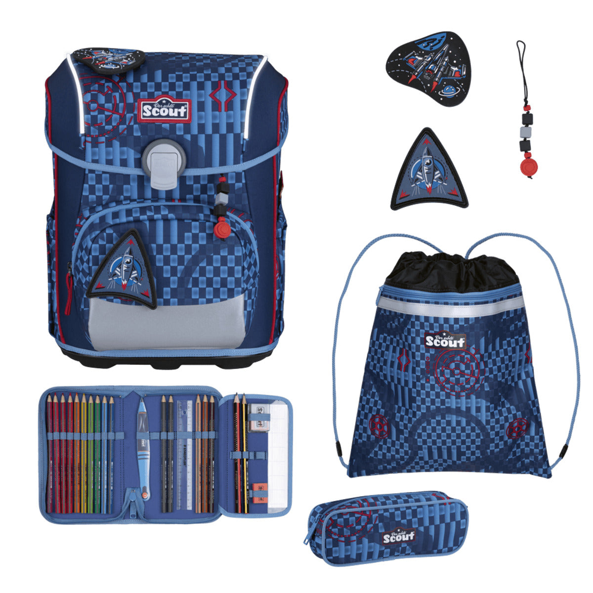 Scout Neo Schulranzen Set 4-teilig Exklusiv Safety Light Space Explorer 21,5 Liter