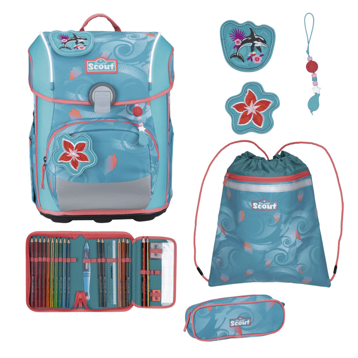 Scout Neo Schulranzen-Set 5-teilig Exklusiv Safety Light Aloha 21,5 Liter