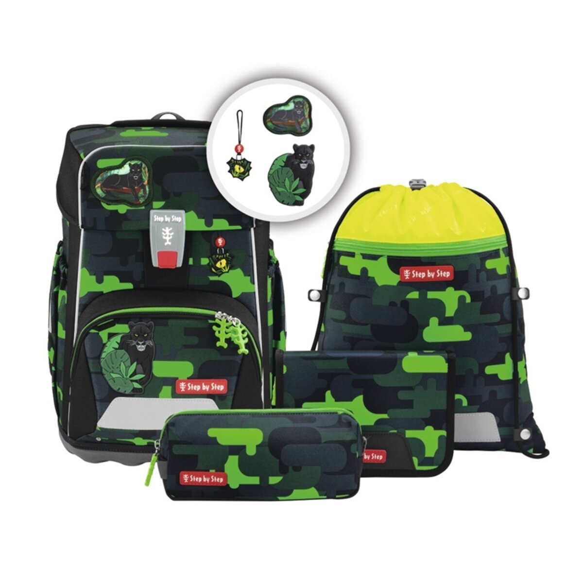 Step by Step GIANT 5-teiliges Schulranzen-Set Black Cat Chiko 23 Liter grau grün